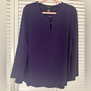 GRACE Women's Size Med Purple Pullover Flare Longsleeve Keyhole Career Top